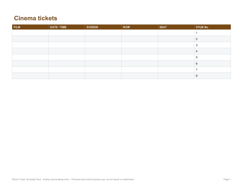 Preview of the first page of Tickets with stubs (PDF/DOCX)