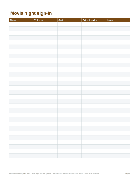 Preview of the first page of Sign-in sheet (PDF/DOCX/XLSX)