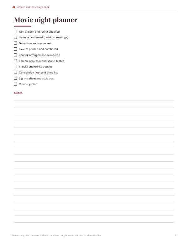 Preview of Printable Movie Night Planner