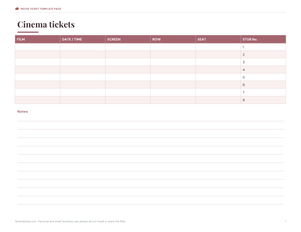 Preview of Printable Movie Tickets with Stubs